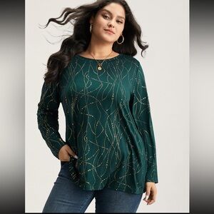 BloomChic Green Gold Dot Contrast Shirt size 1X (14-16)